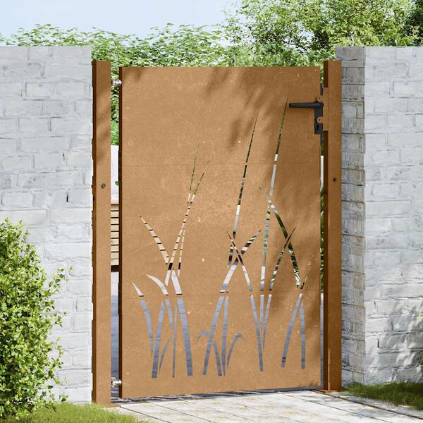 vidaXL Z&aacute;hradn&aacute; br&aacute;na 100x150 cm, oceľ Corten, dizajn s tr&aacute;vou