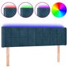 vidaXL Čelo postele s LED tmavomodr&eacute; 147x16x78/88 cm zamat