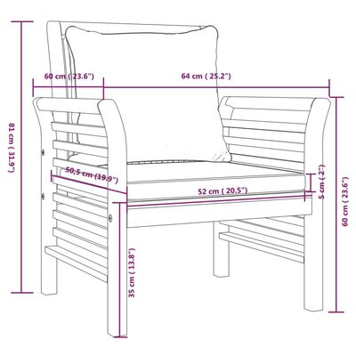 vidaXL 3-dielna záhradná sedacia súprava s podložkami akáciový masív