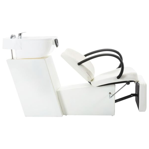 vidaXL Kadernícke kreslo s umývadlom biele umelá koža
