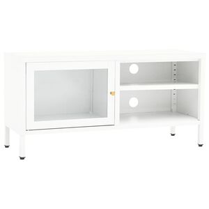 vidaXL TV skrinka biela 90x30x44 cm oceľ a sklo