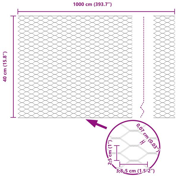 vidaXL Hexagonálny plot Zelená 0.4 x 10 m Oceľ