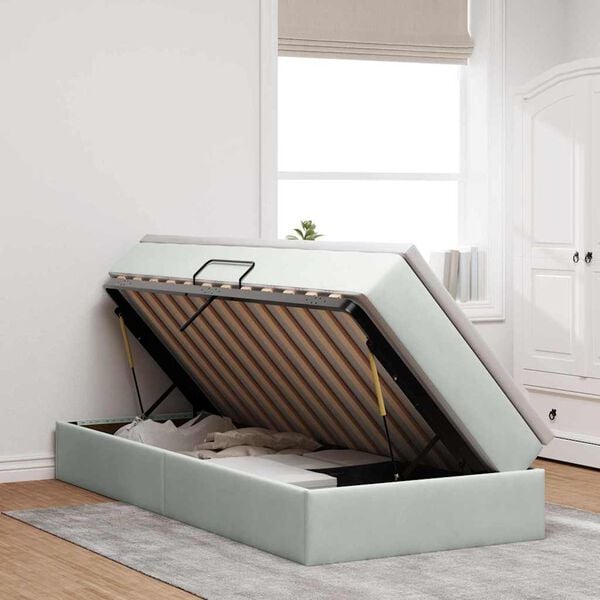 vidaXL Postel s &uacute;ložn&yacute;m prostorem a matrac&iacute; Svetlosiv&aacute; 90 x 200 cm