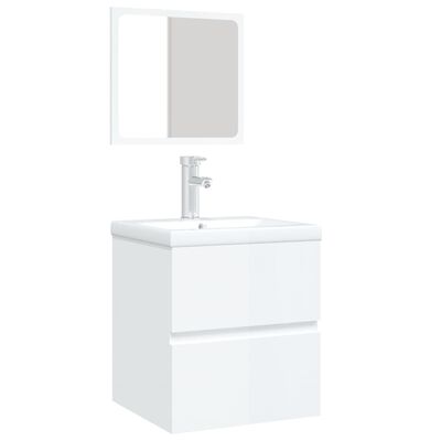 VidaXL Kúpeľňová skrinka s umývadlom a zrkadlom lesklá biela