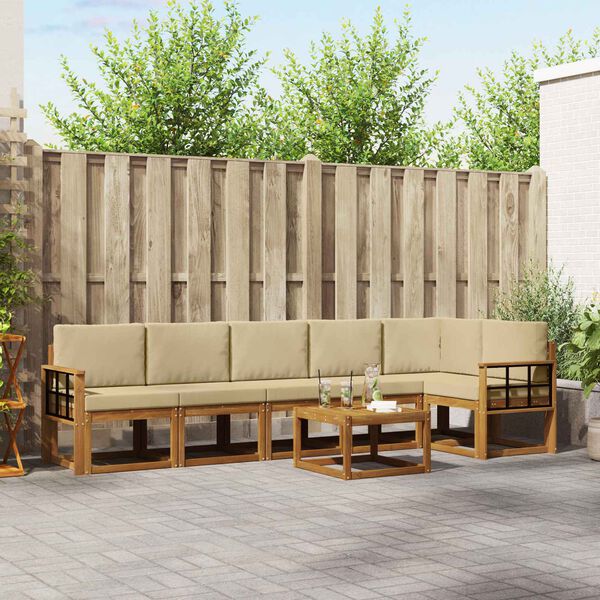 vidaXL Z&aacute;hradn&aacute; s&uacute;prava gaučov s vank&uacute;&scaron;om 7 pcs Pr&iacute;rodn&aacute; a b&eacute;žov&aacute;