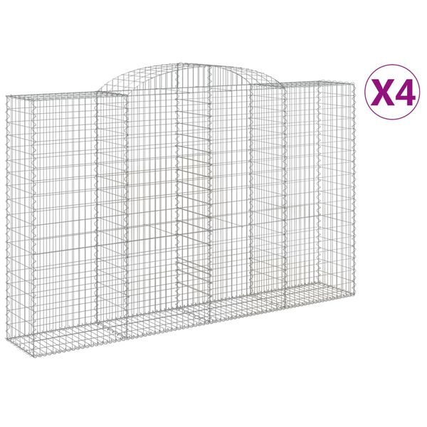 vidaXL Oblúkové gabiónové koše 4ks 300x50x180/200cm pozinkované železo