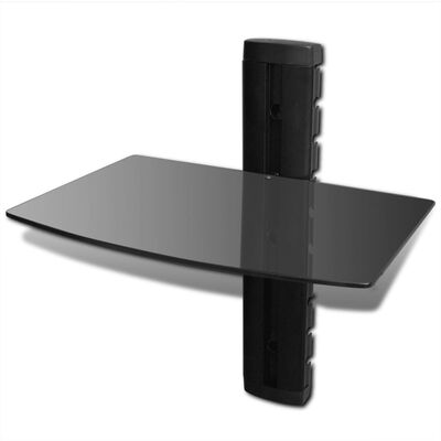 vidaXL Nástenný sklenený stojan na DVD s 1 policou, čierny
