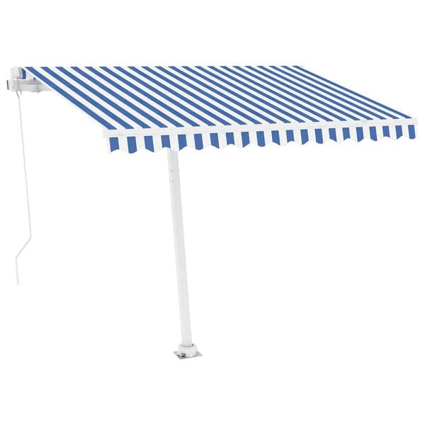 vidaXL Ručn&aacute; zaťahovacia mark&iacute;za s LED modro-biela 300x250 cm