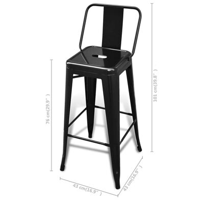 vidaXL Barové stoličky 4 ks, čierne, oceľ