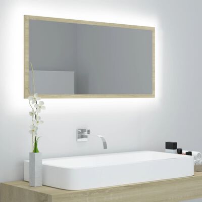 vidaXL LED kúpeľňové zrkadlo dubu sonoma 90x8,5x37 cm, akryl