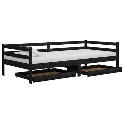 vidaXL Denná posteľ so zásuvkami 90x200 cm čierna borovicové drevo