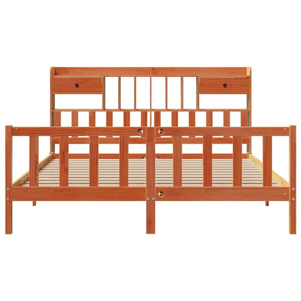 vidaXL Posteľ s knižnicou bez matraca vosková 200x200 cm borovica