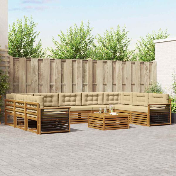 vidaXL S&uacute;pravy pohoviek 10 pcs Pr&iacute;rodn&aacute; a b&eacute;žov&aacute; Pevn&eacute; ak&aacute;ciov&eacute; drevo