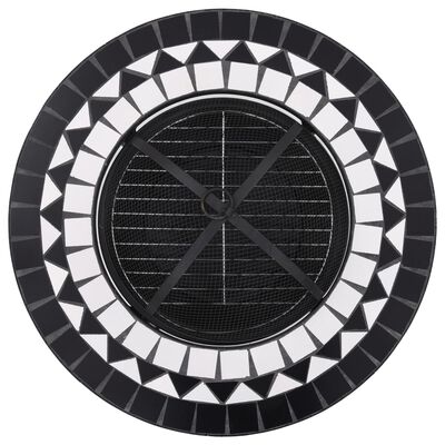 vidaXL Mozaikové ohnisko so stolom, čierno biele 68 cm, keramika