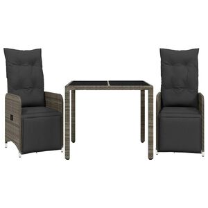 vidaXL 3-dielna z&aacute;hradn&aacute; bistro s&uacute;prava s vank&uacute;&scaron;mi siv&aacute; polyratan