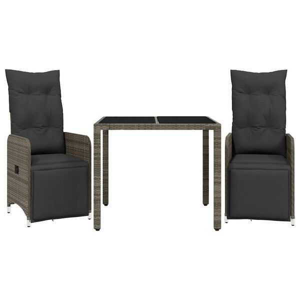 vidaXL 3-dielna z&aacute;hradn&aacute; bistro s&uacute;prava s vank&uacute;&scaron;mi siv&aacute; polyratan