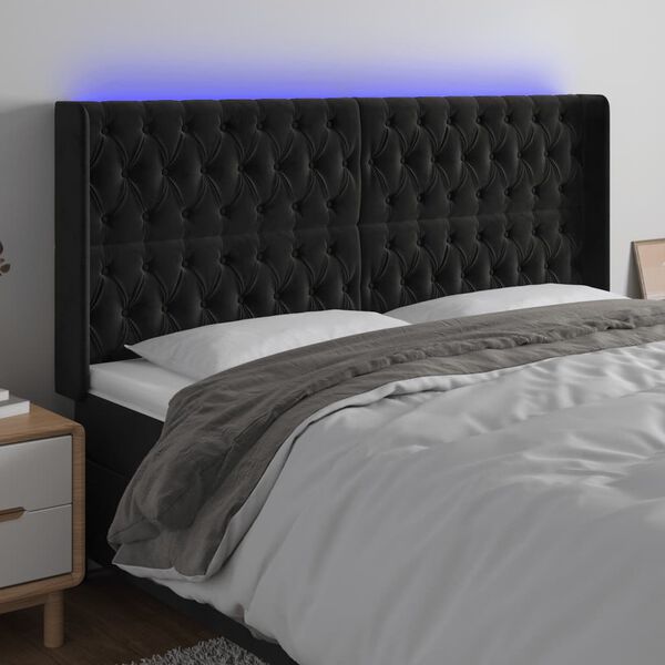 vidaXL Čelo postele s LED čierne 183x16x118/128 cm zamat