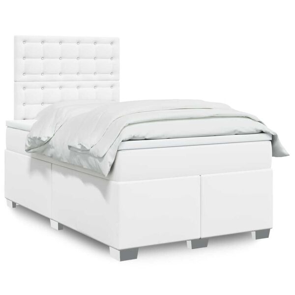vidaXL Boxspring posteľ s matracom, biela 120x190 cm, umel&aacute; koža