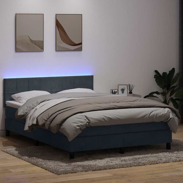 vidaXL Posteľn&yacute; r&aacute;m boxspring s matracom a LED tmavosiv&yacute; 160x210 cm zamat