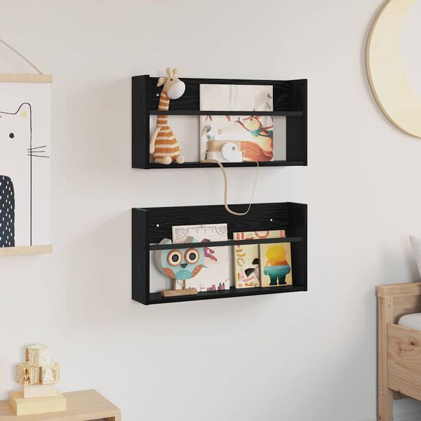 vidaXL Reg&aacute;l na časopisy s poličkou 2 pcs Čierny dub 60 x 12 x 30 cm