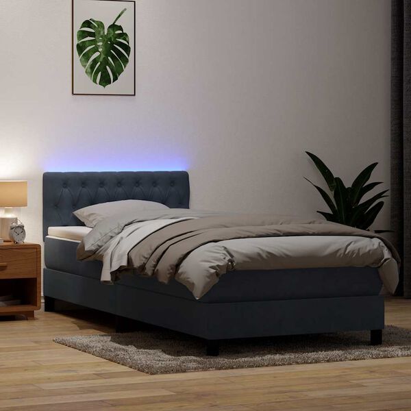vidaXL Posteľn&yacute; r&aacute;m boxspring s matracom a LED tmavosiv&yacute; 100x210 cm zamat
