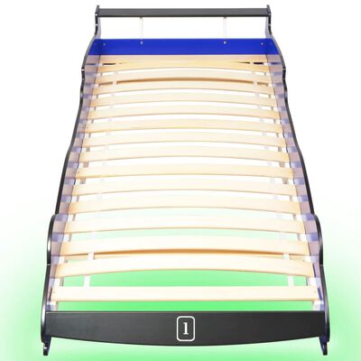 vidaXL Detská posteľ s LED, pretekárske auto, 90x200 cm, modrá
