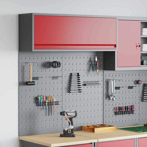 vidaXL Súprava skrinky na náradie a pegboard s poličkou 3 pcs Červená