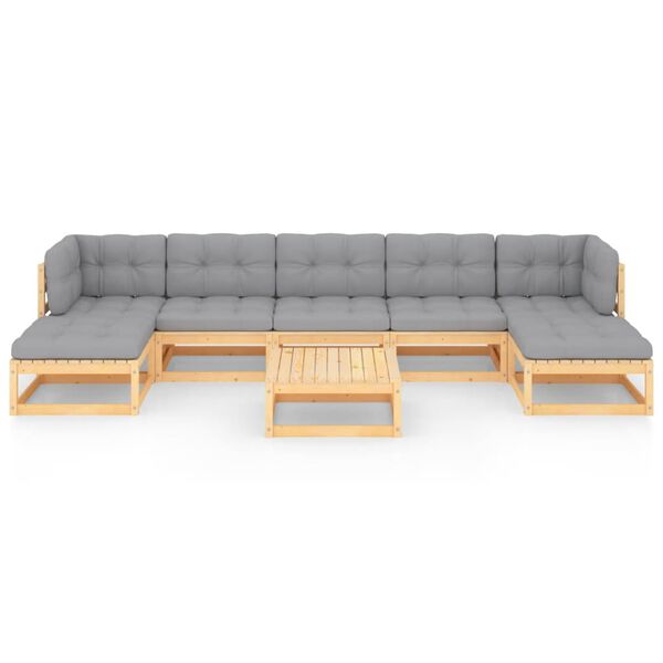 vidaXL 8-dielna z&aacute;hradn&aacute; sedacia s&uacute;prava+podložky, borovicov&yacute; mas&iacute;v