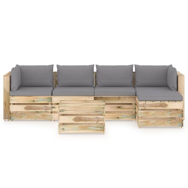 vidaXL 6-dielna z&aacute;hradn&aacute; s&uacute;prava+podložky, zelen&eacute; impregnovan&eacute; drevo