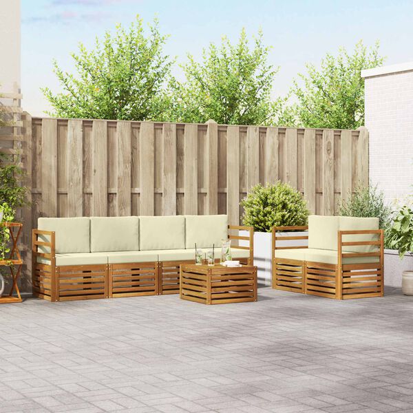 vidaXL S&uacute;pravy pohoviek 7 pcs Pr&iacute;rodn&aacute; a kr&eacute;mov&aacute; Pevn&eacute; ak&aacute;ciov&eacute; drevo