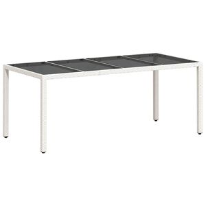 vidaXL Z&aacute;hradn&yacute; st&ocirc;l so sklenenou doskou biely 190x90x75 cm polyratan