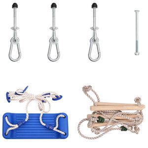 vidaXL Sedadlo hojdačky s lanovým rebríkom, lezeckými kameňmi modrá PE