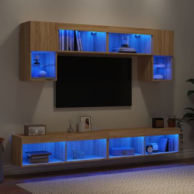 vidaXL 6-dielne TV nástenné skrinky s LED dub sonoma kompozitné drevo