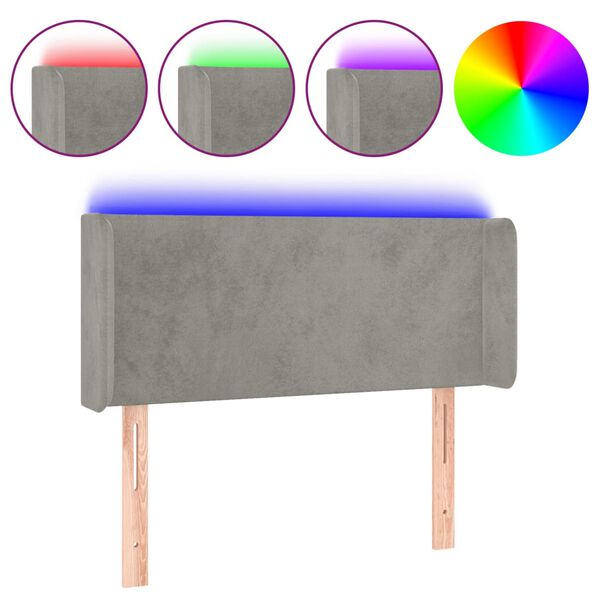 vidaXL Čelo postele s LED bledosiv&eacute; 83x16x78/88 cm zamat