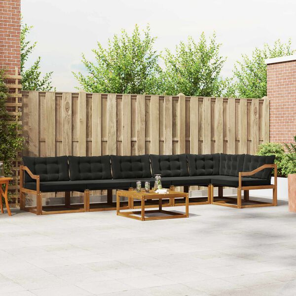 vidaXL Z&aacute;hradn&aacute; s&uacute;prava gaučov s vank&uacute;&scaron;om 7 pcs Pr&iacute;rodn&aacute; a čierna