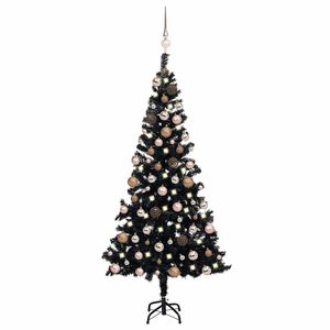 vidaXL Osvetlen&yacute; umel&yacute; vianočn&yacute; stromček s guľami, čierny 120 cm, PVC