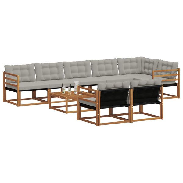 vidaXL Z&aacute;hradn&aacute; s&uacute;prava gaučov s vank&uacute;&scaron;om 9 pcs Pr&iacute;rodn&aacute; a svetlosiv&aacute;