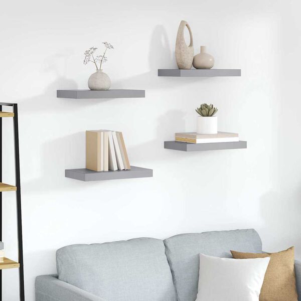 vidaXL Pl&aacute;vaj&uacute;ce n&aacute;stenn&eacute; police 4 ks, siv&eacute; 23x23,5x3,8 cm, MDF