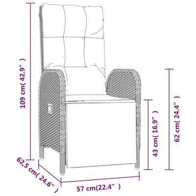 vidaXL Záhradné polohovacie kreslá 2 ks so stolíkom, sivé, polyratan