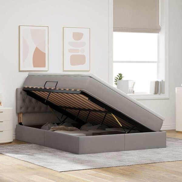vidaXL Postel s úložným prostorem a LED svetlom Sivohnedá 140 x 190 cm