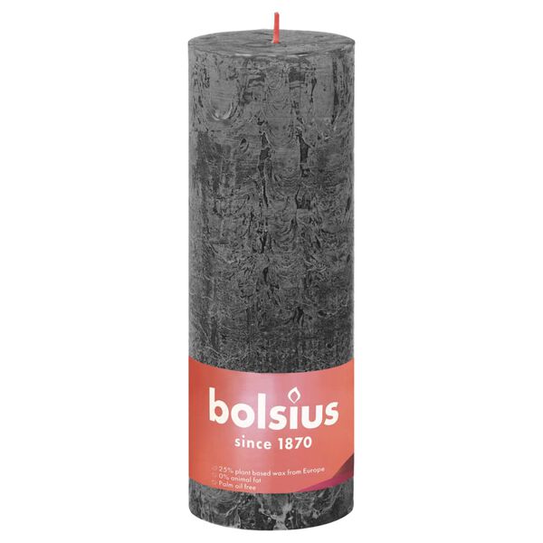 Bolsius Rustik&aacute;lne valcov&eacute; sviečky Shine 4 ks 190x68 mm, b&uacute;rkovo siv&eacute;