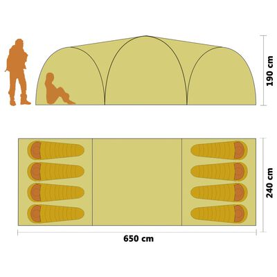 vidaXL Kempingový iglu stan 650x240x190 cm pre 8 osôb, žltý