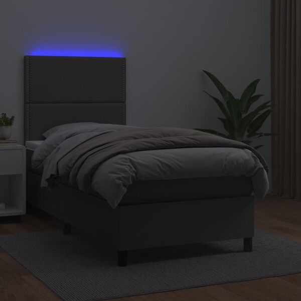 vidaXL Boxspring posteľ s matracom a LED siv&aacute; 90x190 cm umel&aacute; koža