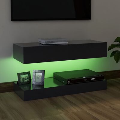 vidaXL TV skrinka s LED svetlami sivá 90x35 cm