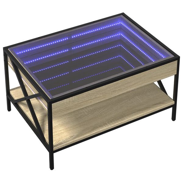 vidaXL Konferenčn&yacute; stol&iacute;k s nekonečn&yacute;mi LED dub sonoma 70x50x38 cm