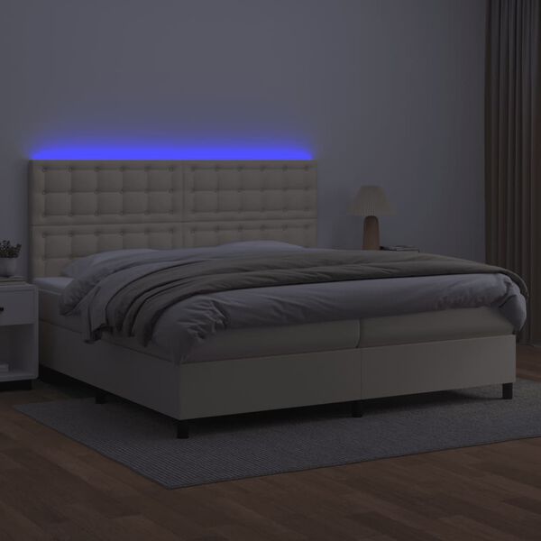 vidaXL Boxspring posteľ s matracom a LED kr&eacute;mov&aacute; 200x200 cm umel&aacute; koža