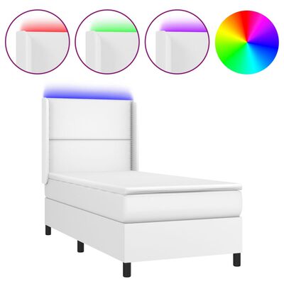 vidaXL Boxspring posteľ s matracom a LED biela 100x200 cm umelá koža