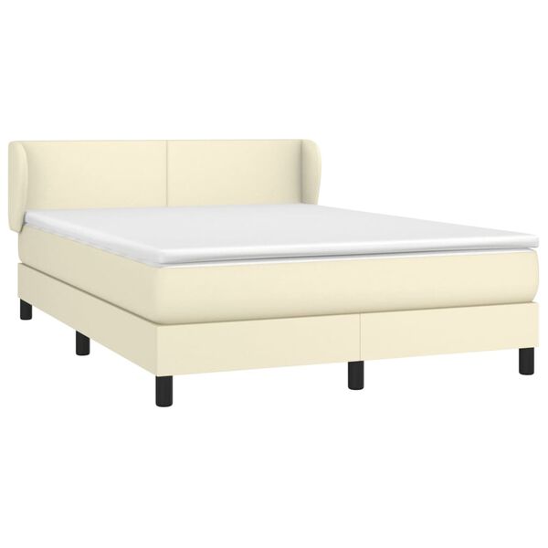 vidaXL Boxspring posteľ s matracom kr&eacute;mov&aacute; 140x190 cm umel&aacute; koža