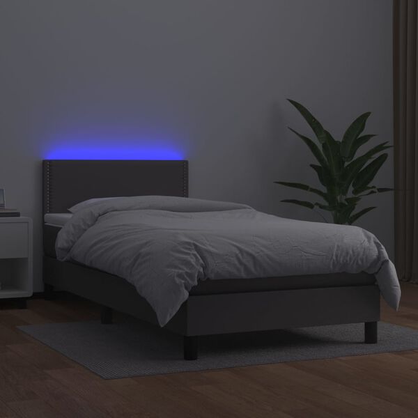 vidaXL Boxspring posteľ s matracom a LED siv&aacute; 90x200 cm umel&aacute; koža