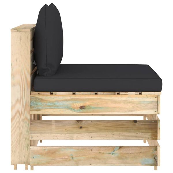 vidaXL Sekčná stredová pohovka s vankúšmi zelené impregnované drevo